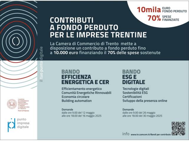 Bandi di contributo della Camera di Commercio di Trento